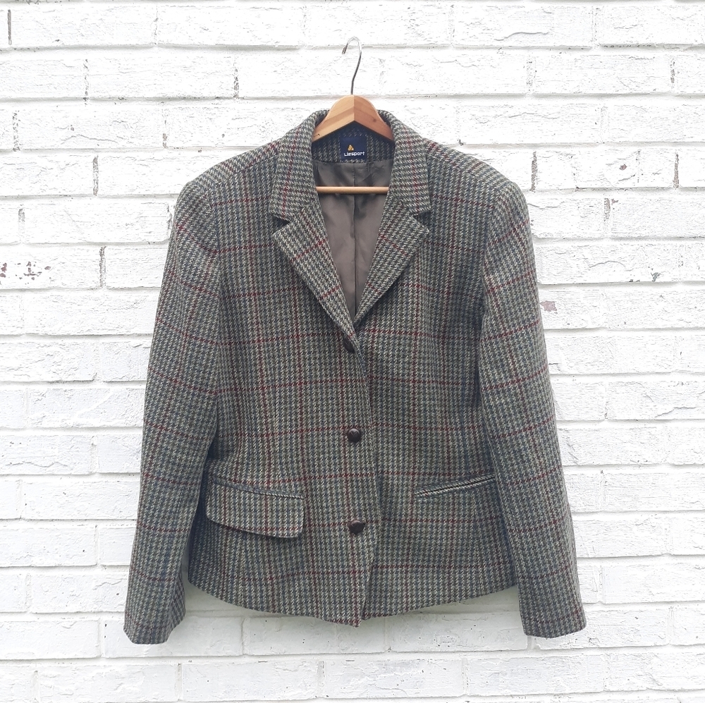 Vintage Lizsport Blazer Wool Tweed Plaid size 14